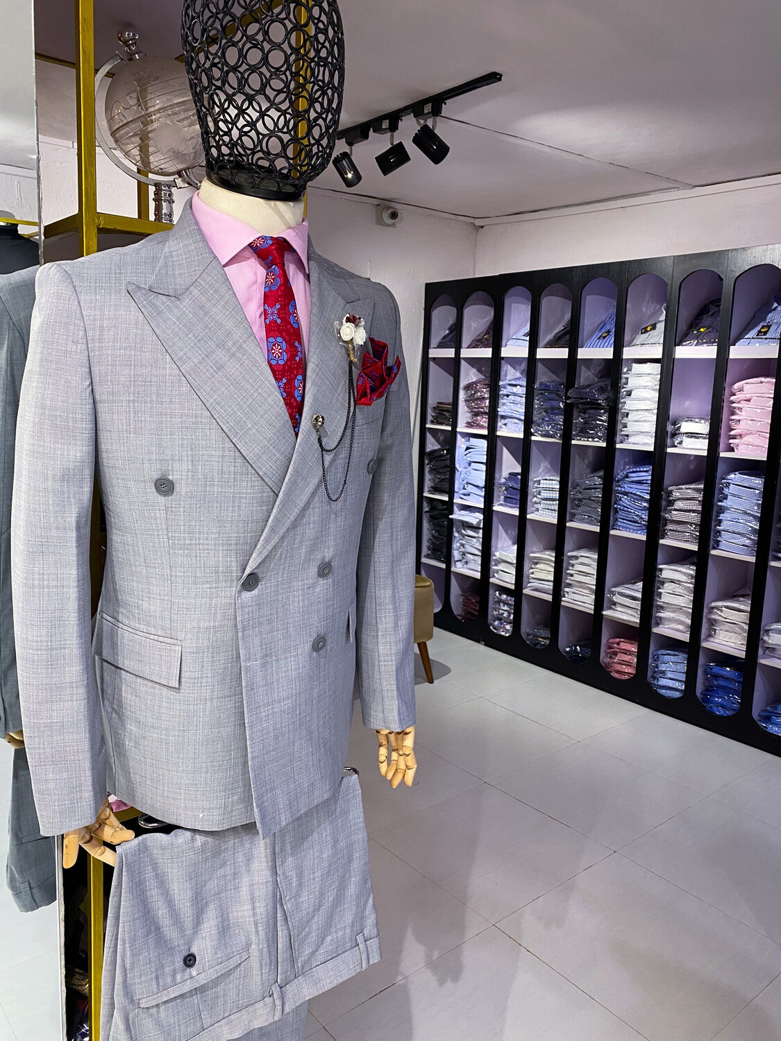 light grey double breasted blazer