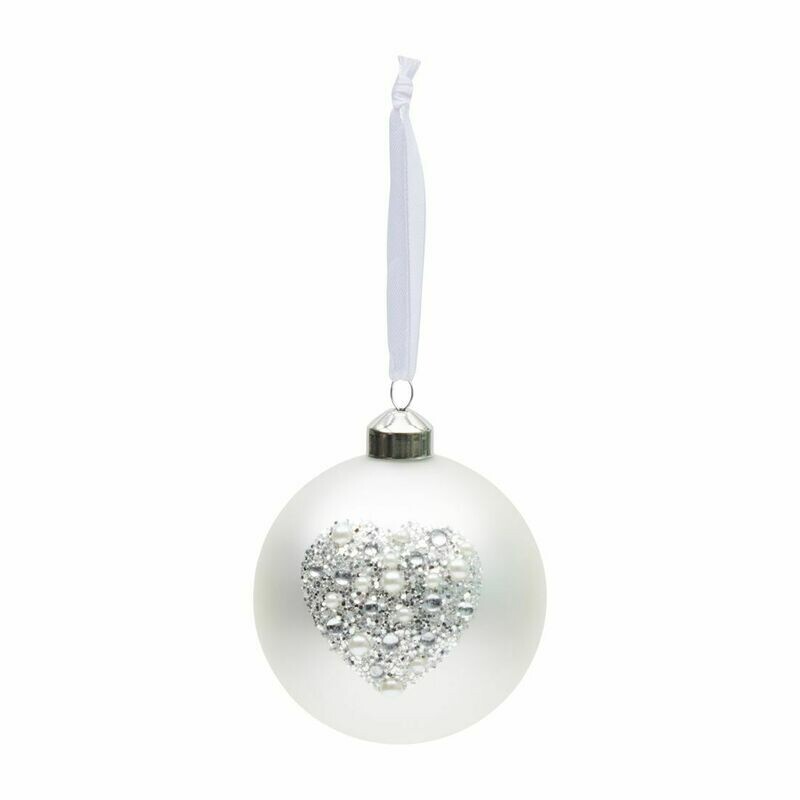 GLITTERING HEART ORNAMENT WHITE DIAMÈTRE 8 cm