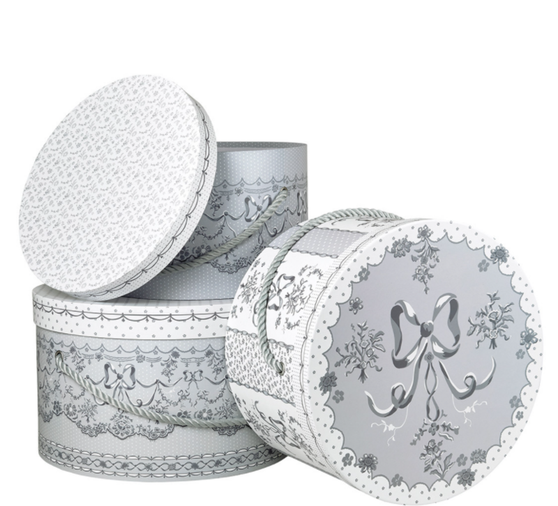SET DE 3 BOÎTES À CHAPEAUX - DENTELLE AQUARELLE