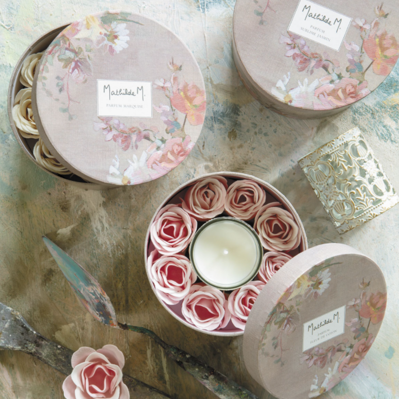 COFFRET BOUGIE PARFUMÉE ET ROSES DE SAVON - Fleur de coton