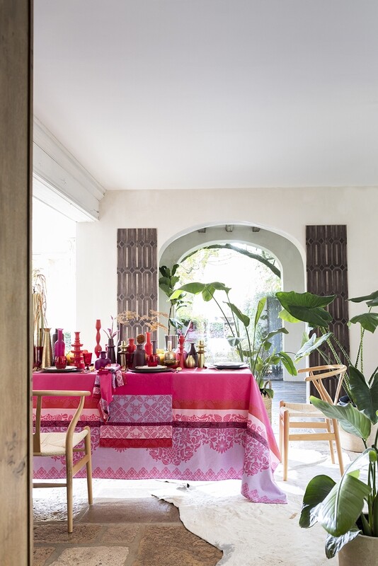 Nappe Enduite Mumbai - Fuchsia  - 100 % Coton - Enduction Acrylique