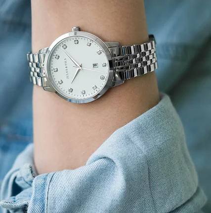 Uurwerk Jules &amp; Fils Dames Dauphine Diamond Silver 34mm Steel strap
