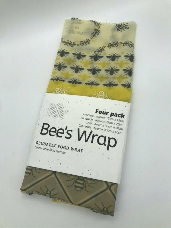 Ridgeway Bees Food Wrap - FOUR PACK - Avocado (15cm), Sandwich (25cm), Loaf (30cm) and Casserole (40cm)