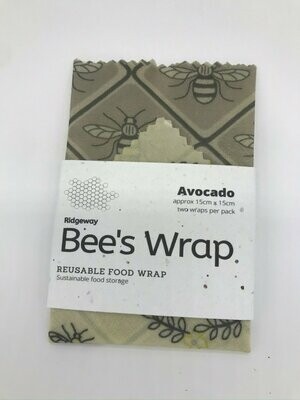 Ridgeway Bees Food Wrap - Avocado - approx 15cm x 15cm - TWO pack