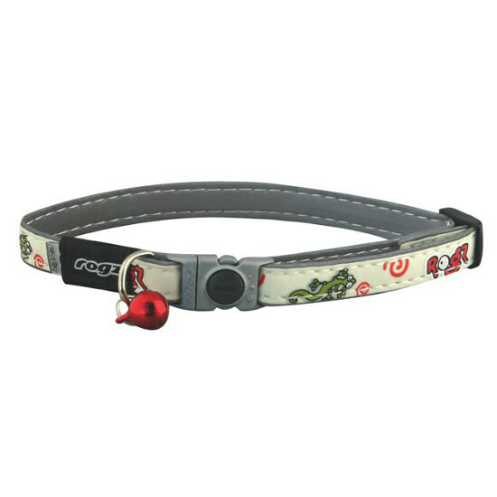 Rogz Cat Collar Glowcat 8-12", Pattern: Beige/Gecko