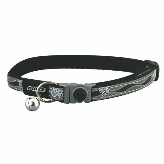 Rogz Cat Collar Nightcat 8-12", Pattern: Black Paw