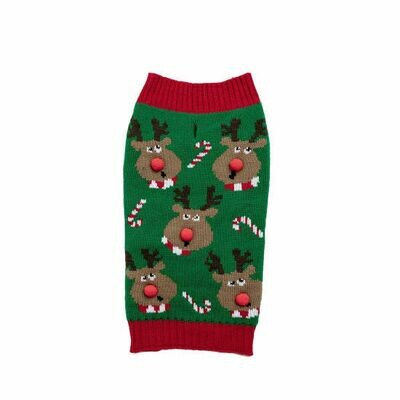 Silver Paw Christmas Dog Sweater Rudolph