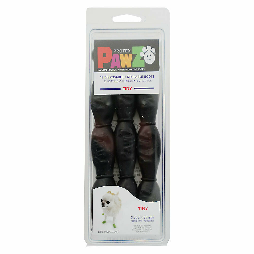 PawZ Dog Boots Black 12pk, Size: Tiny 1"