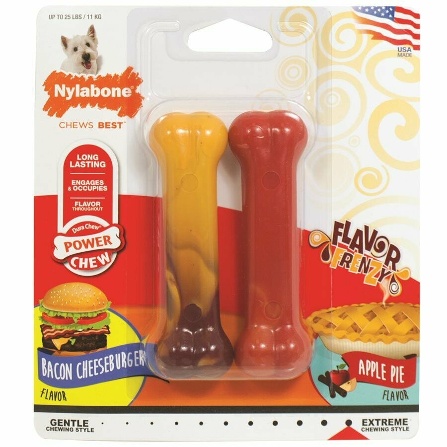 Nylabone Flavour Frenzy Power Chew Cheeseburger & Apple Pie Regular 2pk