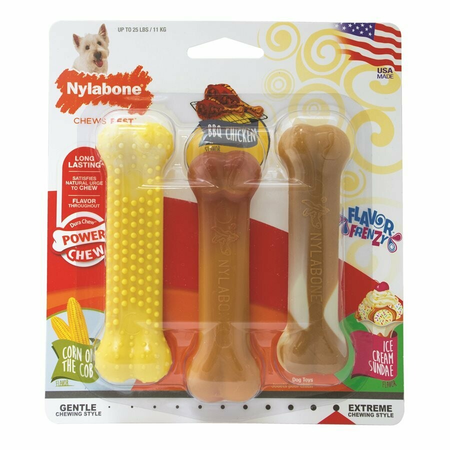 Nylabone Flavour Frenzy Power Chew Chicken, Corn & Ice Cream Sundae Regular 3pk