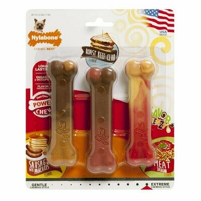 Nylabone Flavour Frenzy Power Chew Sausage with Pancakes, Roast Beef & Lasagna Petite 3pk