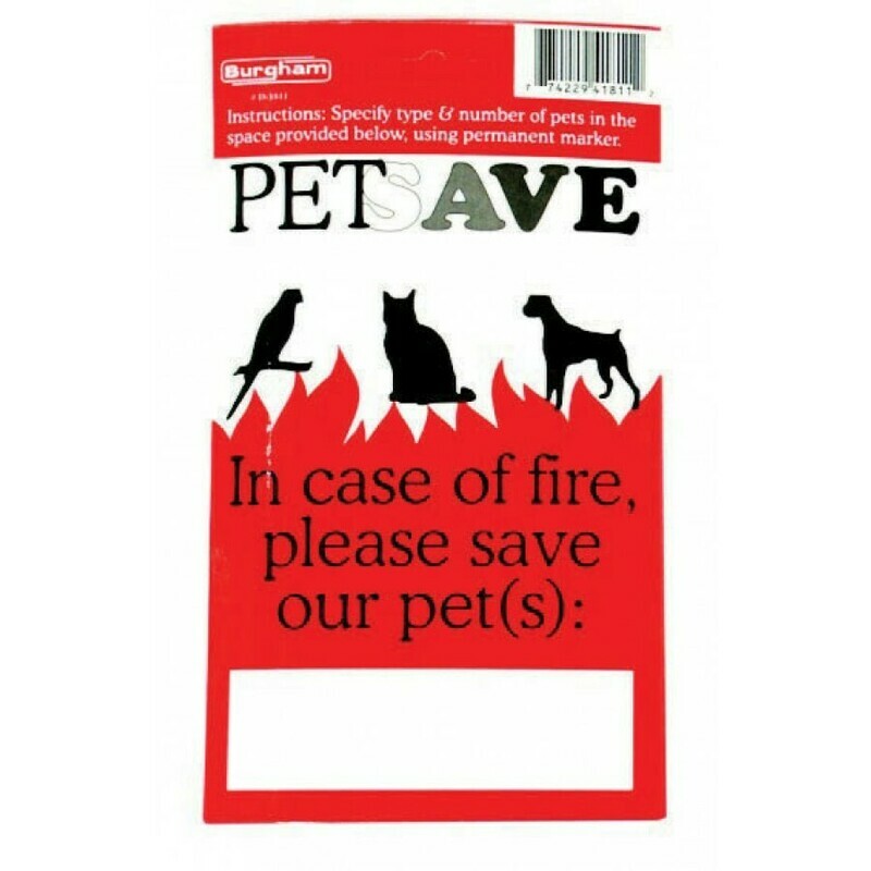 Burgham PETSAVE In Case of Fire Window Sticker