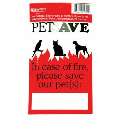 Burgham PETSAVE In Case of Fire Window Sticker