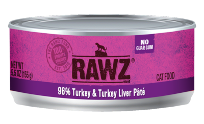 Rawz Cat Food Canned 96% Turkey & Turkey Liver Pate 155g (24pk)