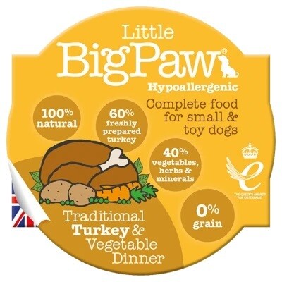 Little Big Paw Dog Food Cup Traditional Turkey & Vegetable Dinner 8x85g (box)