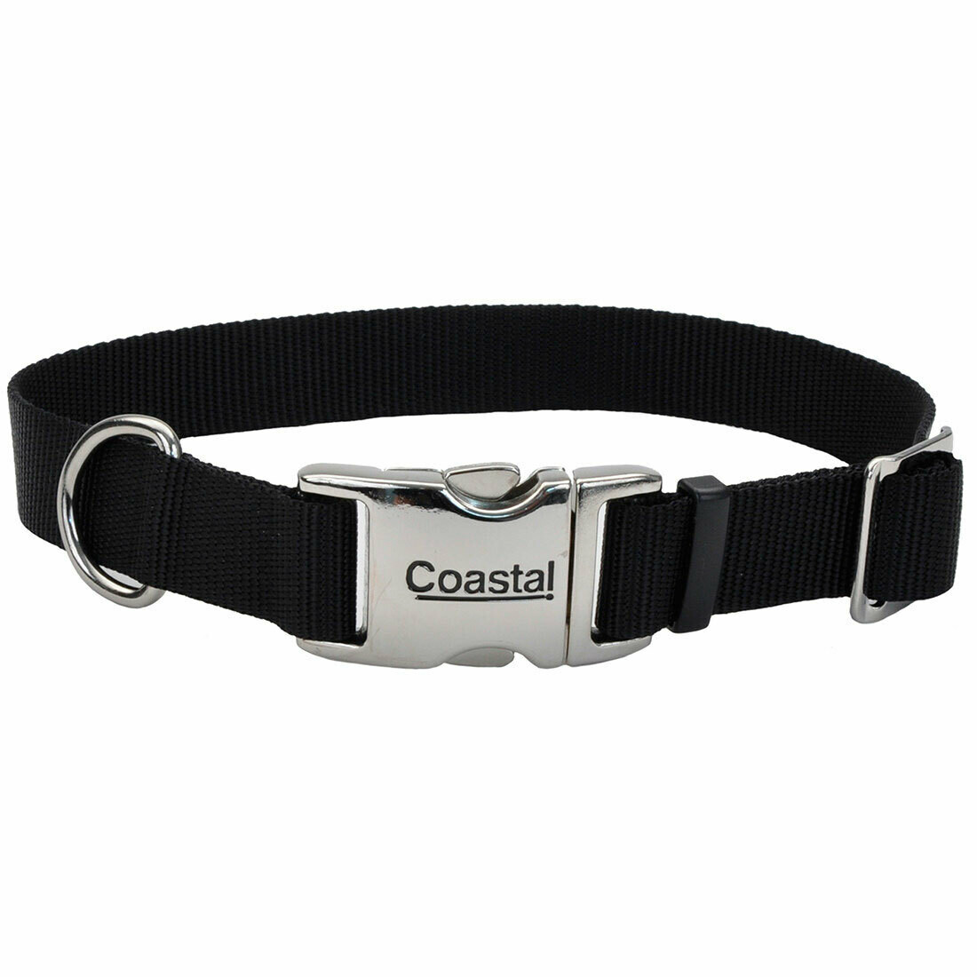 Coastal Adjustable Collar with Metal Buckle, Size: 5/8 x 10-14", Colour: Black