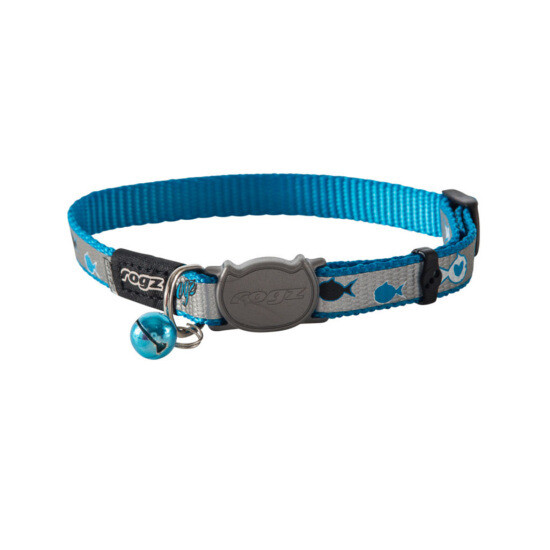 Rogz Cat Collar Reflectocat, Size/Pattern: 6-9" Blue Fish