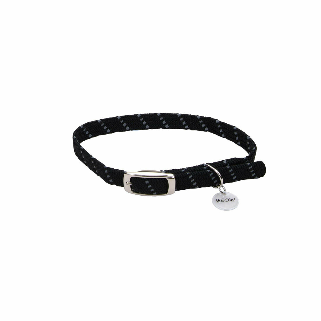 ElastaCat Reflective Safety Stretch Cat Collar with Reflective Charm 3/8 x 10", Colour: Black