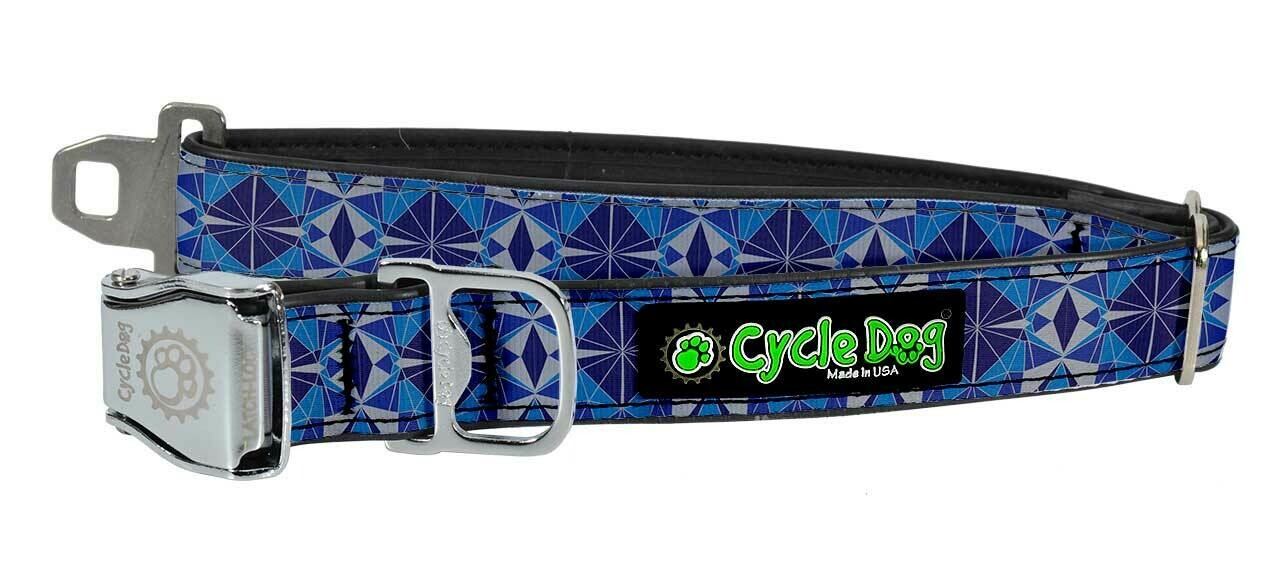 Cycle Dog Latch Lock Metal Standard Width Collar, Size: M 12-21", Pattern: Blue Kaleidoscope
