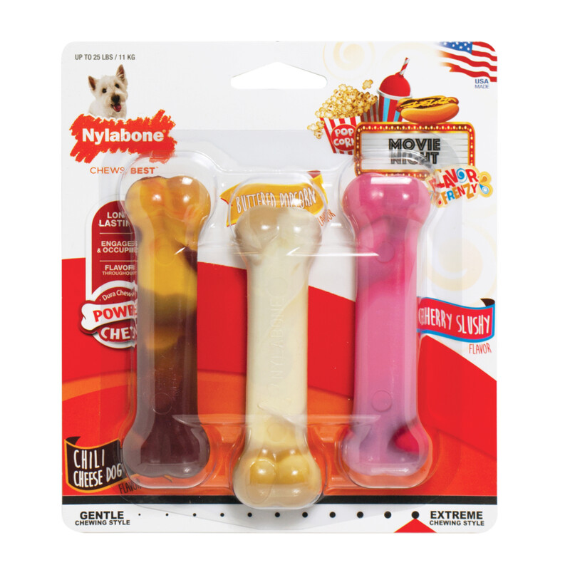 Nylabone Flavour Frenzy Power Chew Chilli Cheese Dog, Popcorn & Cherry Slushie Regular 3pk