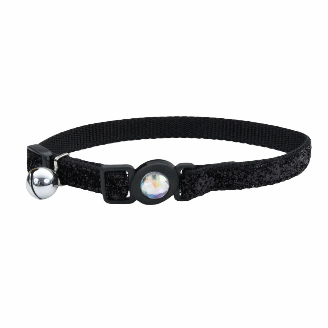 Coastal Safe Cat Jeweled Buckle Adjustable Cat Collar with Glitter Overlay, Colour: Black
