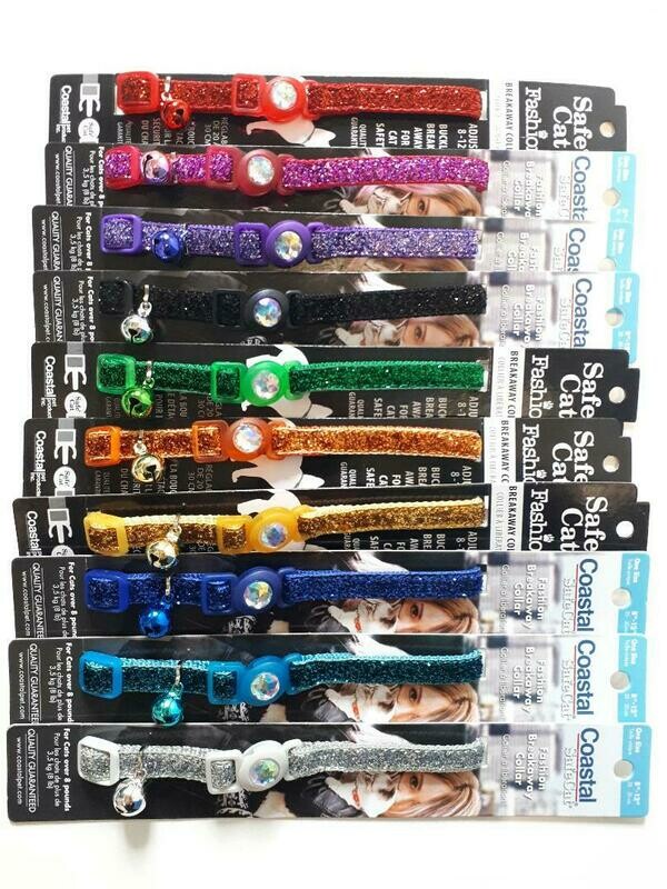 Coastal Safe Cat Jeweled Buckle Adjustable Cat Collar with Glitter Overlay