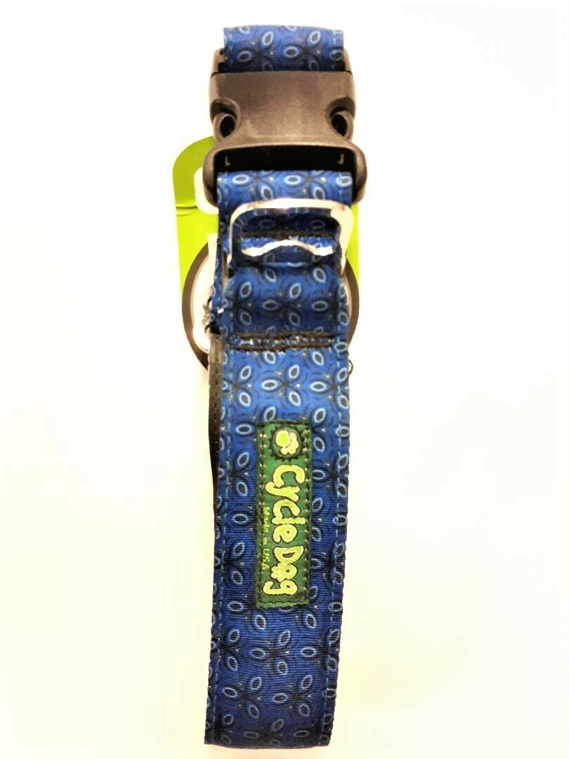 Cycle Dog Plastic Clip Fatty Wide 1.5" Collar, Size: M 12-21", Pattern: Blue Tri-Style