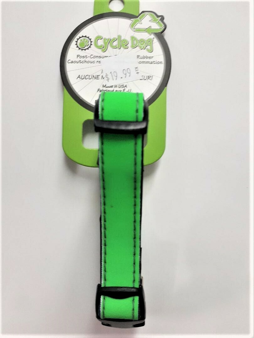 Cycle Dog Plastic Clip Skinny Width Collar S 6-12", Pattern: Green Max Reflective