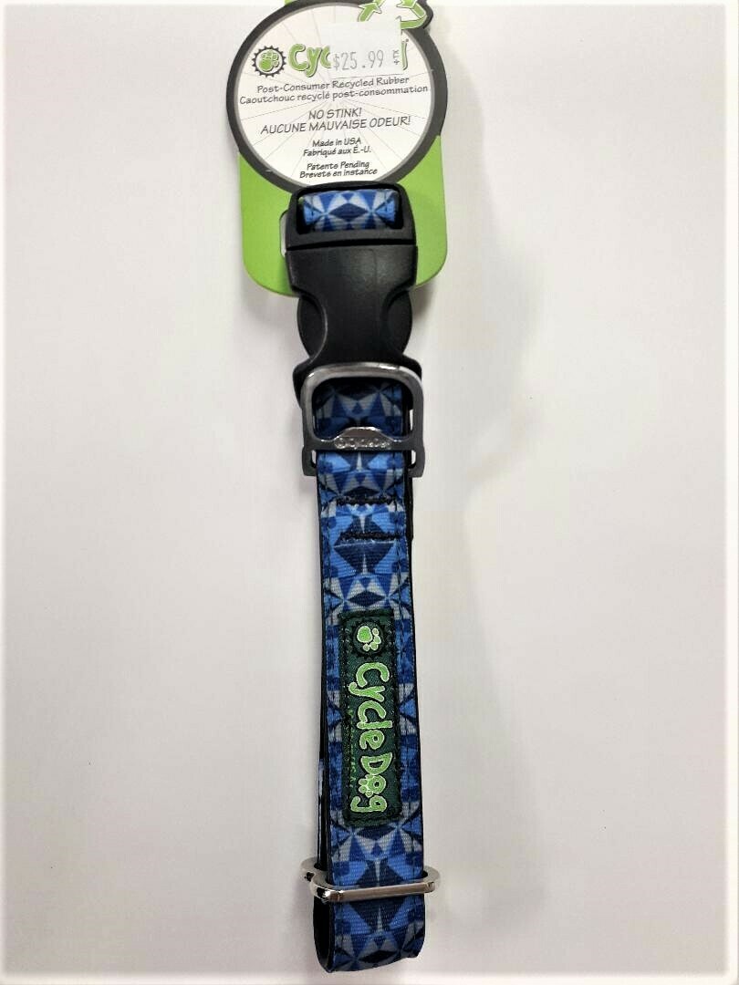 Cycle Dog Plastic Quick Release Standard Width Collar, Size: M 12-21", Pattern: Blue Kaleidoscope