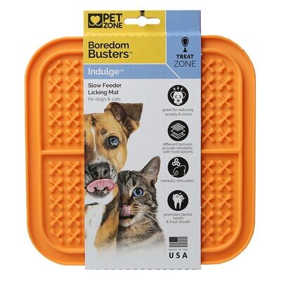 Pet Zone Boredom Busters Slow Feeder Licking Mat  8 x 8", Style: Indulge (Orange/Crosses)