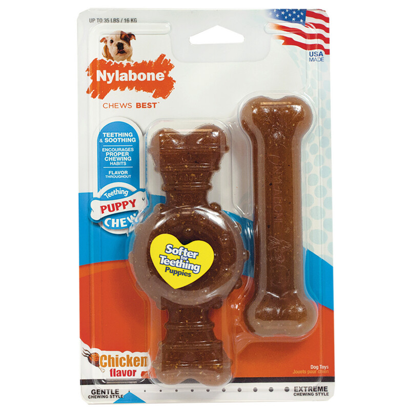 Nylabone Puppy Toy Chew Ring Bone & Toy Twin Pack Wolf