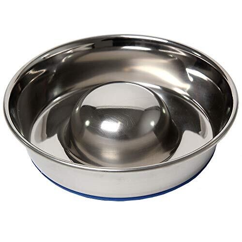 OurPets Durapet Premium Rubber Bonded Stainless Steel Slow Feed Bowl