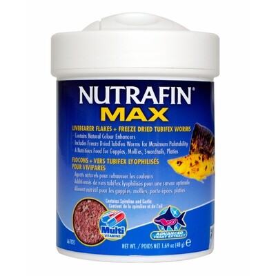 Nutrafin Max Livebearer Flakes & Freeze-Dried Tubifex Worms 48g