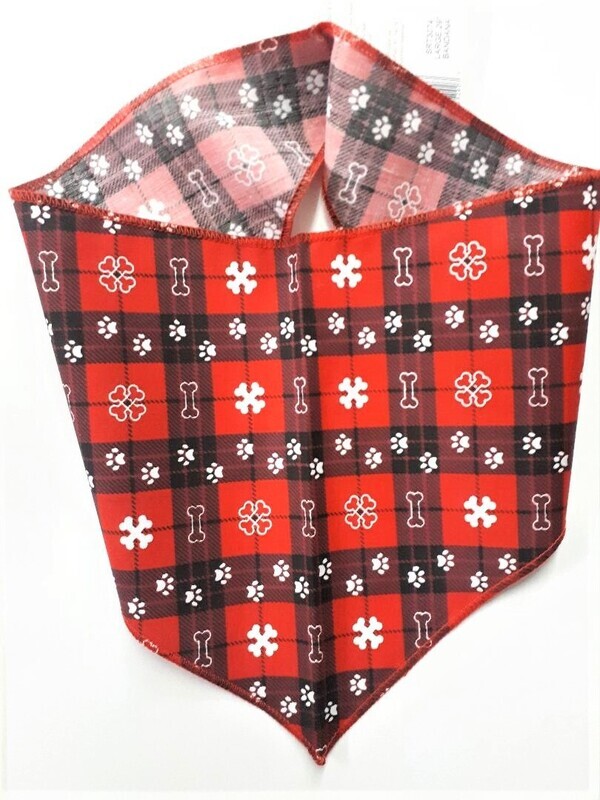 Bandanas Unlimited Black & Red Plaid with White Paws Bandana