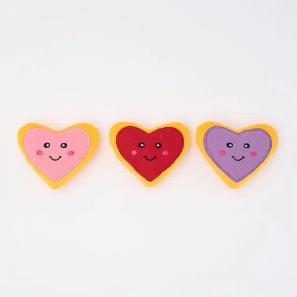 ZippyPaws Miniz Valentine's Heart Cookies Dog Toys 3pk