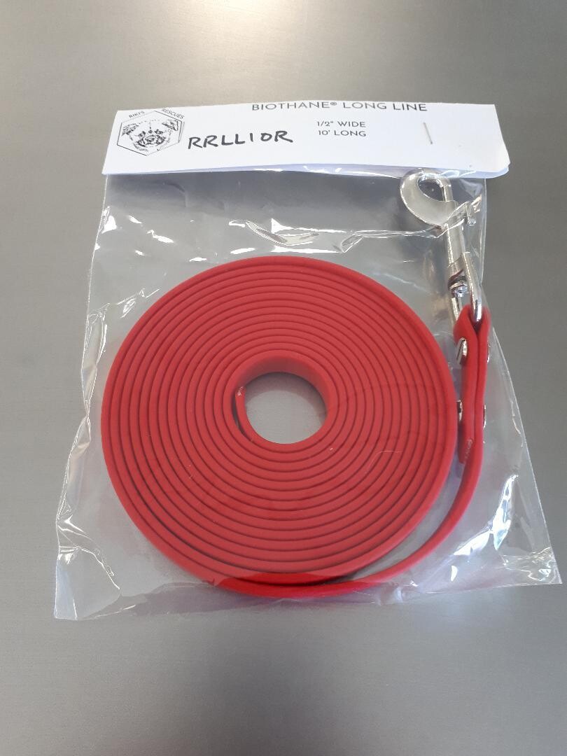 Riki's Rescues Waterproof Biothane Long Line Leash, Length/Colour: 10' Red