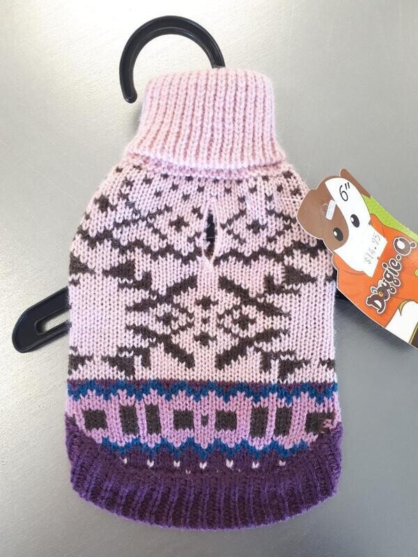 Doggie-Q Sweater Pink/Brown Snowflake