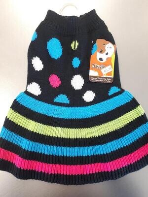 Doggie-Q Sweater Black with Polka Dots/Stripes