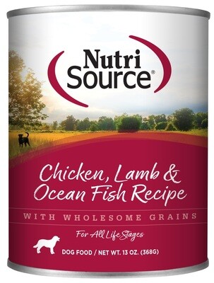 NutriSource Dog Food Canned Chicken, Lamb & Ocean Fish Recipe 368g (12pk)