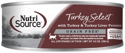 NutriSource Cat Food Canned Grain-Free Turkey Select Recipe 156g (12pk)