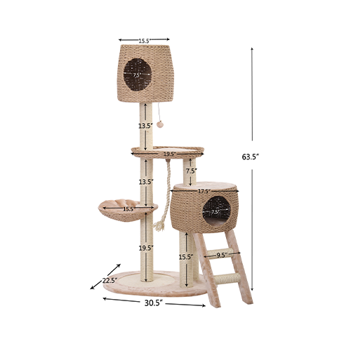 PetPals Mulit-Level Cat Tree with Condo & Teaser 22 x 30 x 63"