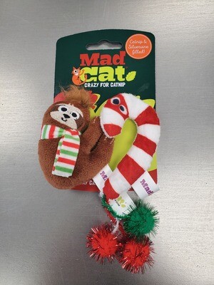 Mad Cat Holiday Cat Toy Sloth & Candy Cane 2pk
