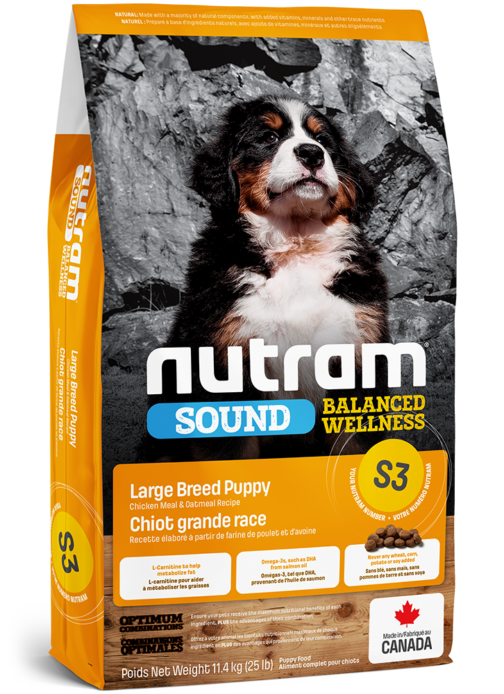 Nutram Sound Balanced Wellness Dog Food Large Breed Puppy Chicken Meal & Oatmeal Recipe (S3) 11.4kg