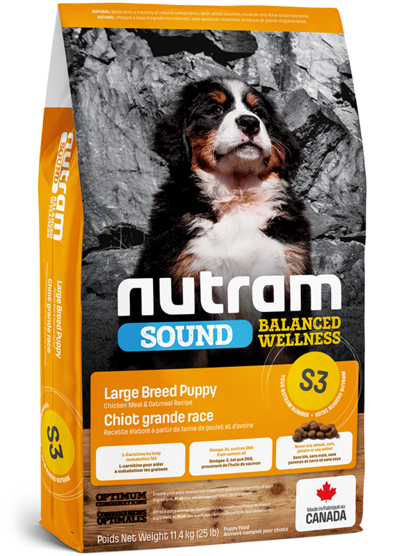 Nutram Sound Balanced Wellness Dog Food Large Breed Puppy Chicken Meal & Oatmeal Recipe (S3) 11.4kg