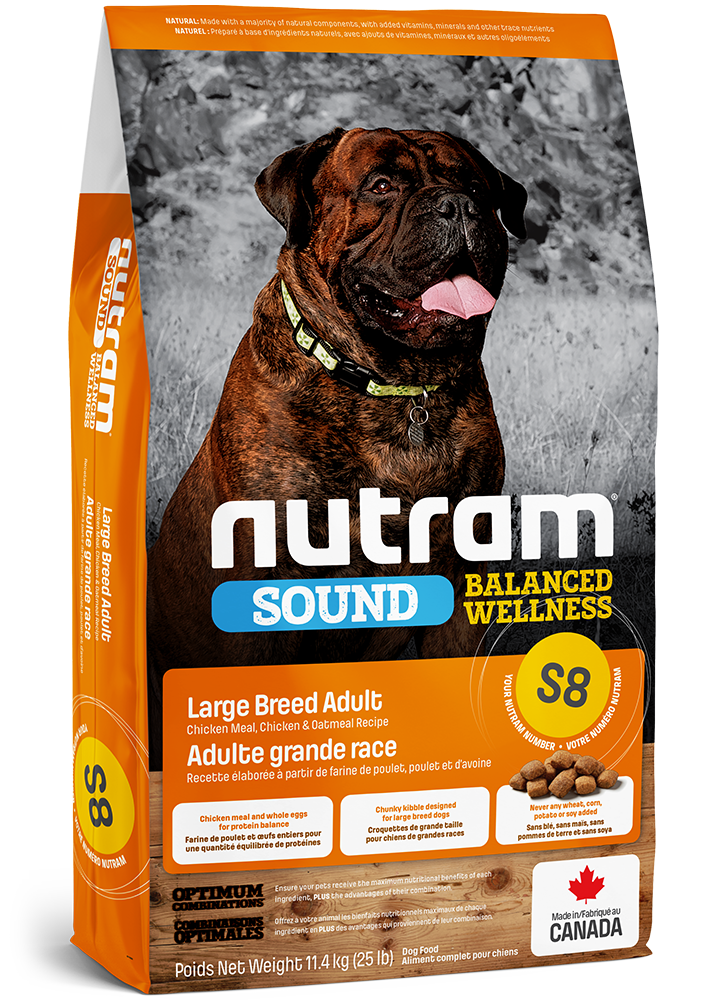 Nutram Sound Balanced Wellness Dog Food Large Breed Adult Chicken Meal, Chicken & Oatmeal Recipe (S8) 11.4kg