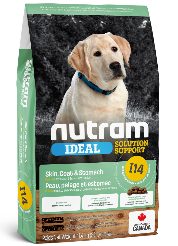 Nutram Ideal Solution Support Dog Food Skin, Coat & Stomach Puppy Lamb Meal & Brown Rice Recipe (I14)