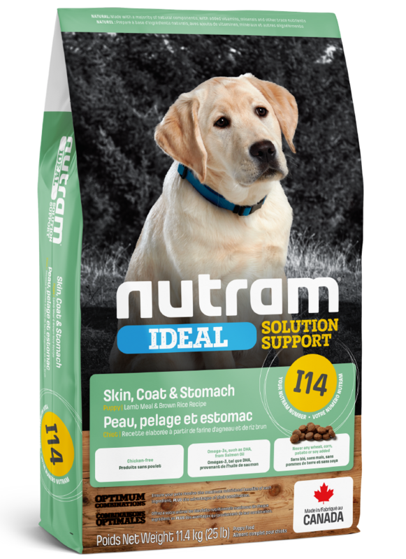 Nutram Ideal Solution Support Dog Food Skin, Coat & Stomach Puppy Lamb Meal & Brown Rice Recipe (I14)