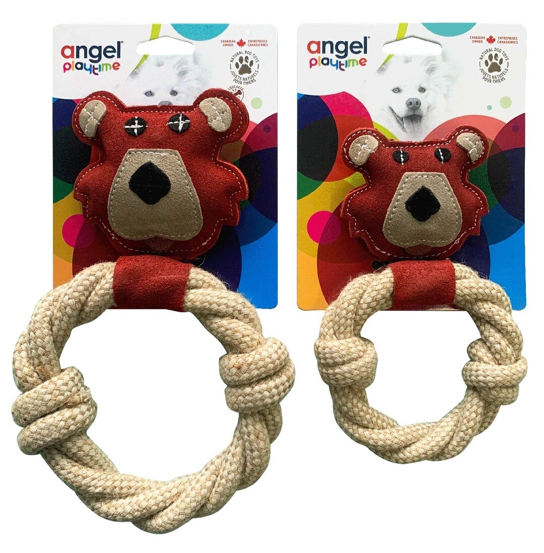 Angel Playtime Natural Bear & Rope Dog Toy L 8.5"