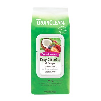 TropiClean Deep Cleaning Pet Wipes Berry & Coconut 20ct
