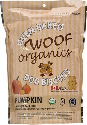 Woof Organics Oven Baked Dog Biscuits Pumpkin 227g